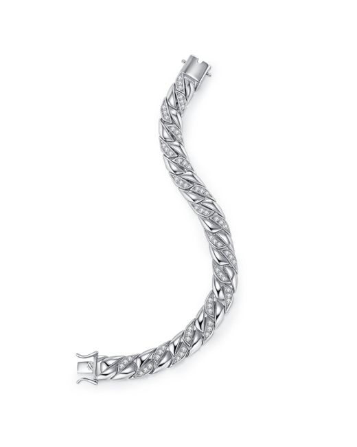 Genevive Jewelry Metallic Sterling Iced Out Cubic Zirconia Braided Cuban Chain Bracelet