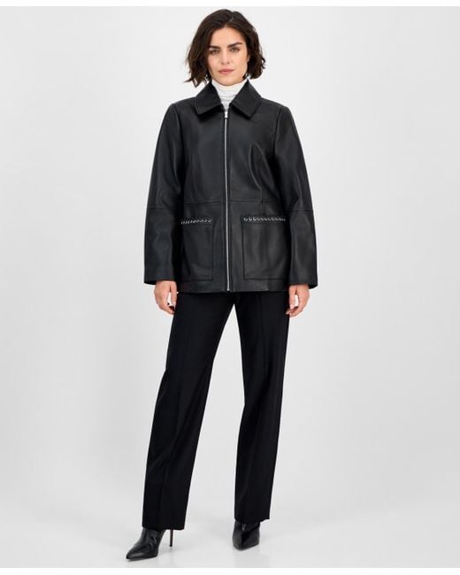Anne Klein Black Zip-front Leather Jacket