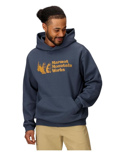 Marmot Blue Mmw Logo Fleece Pullover Hoodie Sweatshirt for men