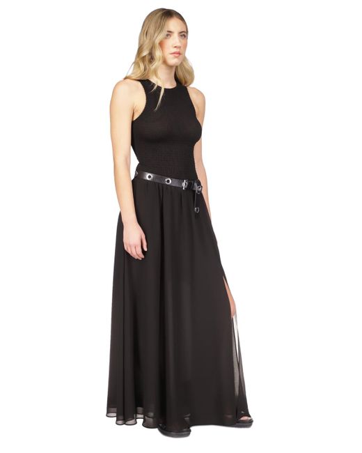 Michael Kors Black Michael Smocked Belted Maxi Dress