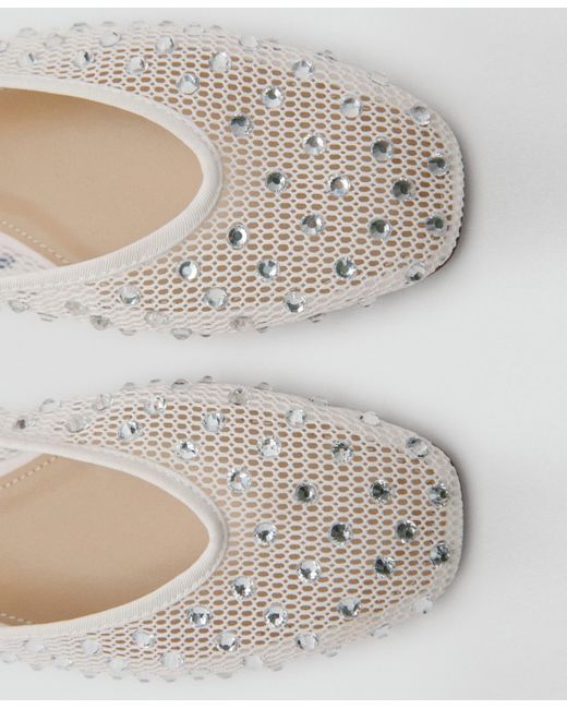 Mango White Rhinestone Detail Mesh Shoes