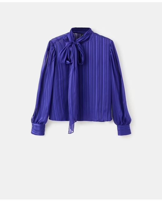 Mango Blue Scarf Striped Blouse