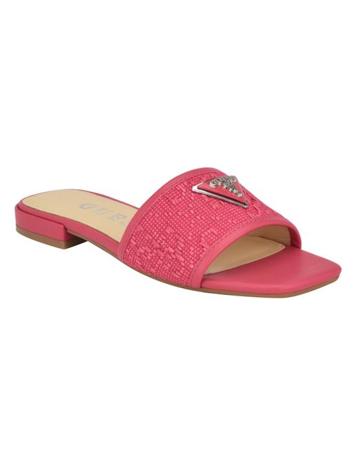 Guess Pink Tamsey One Band Square Toe Slide Flat Sandals