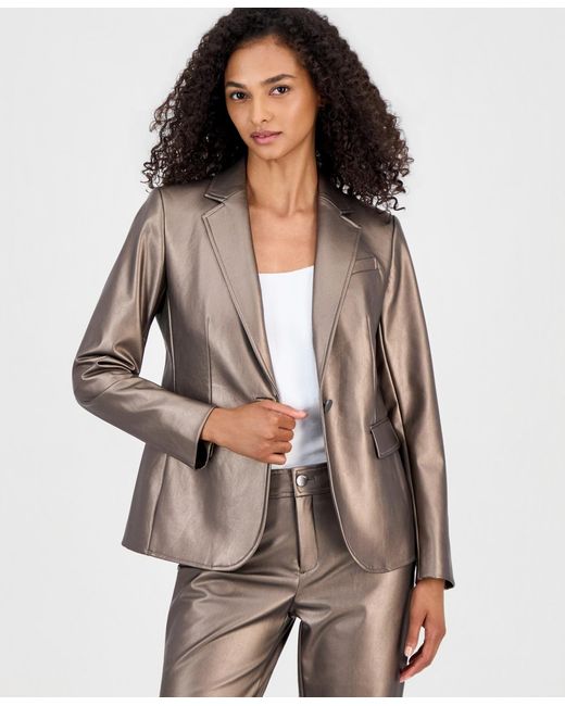 Anne Klein Gray Notch-collar Single-button Blazer