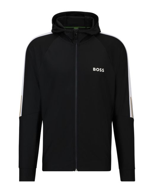 Boss Black Boss By Matteo Berrettini Signature-stripe Regular-fit Zip-up Hoodie for men