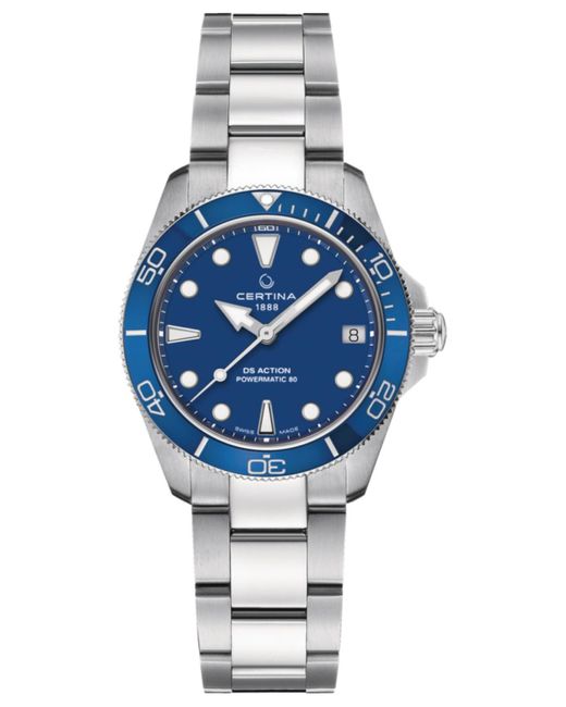 Certina Blue Swiss Automatic Ds Action Stainless Steel Bracelet Watch 35mm