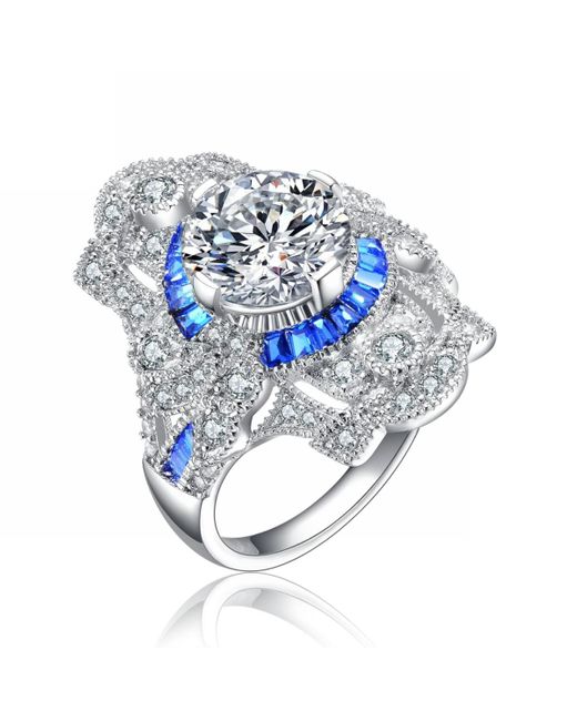 Genevive Jewelry Blue Sterling Silver White Gold Plated
