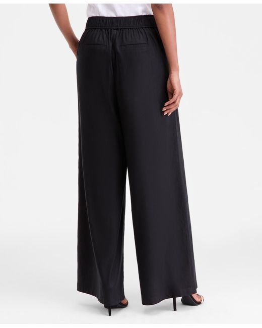 INC International Concepts White High-rise Pleated Pull-on Wide-leg Pants