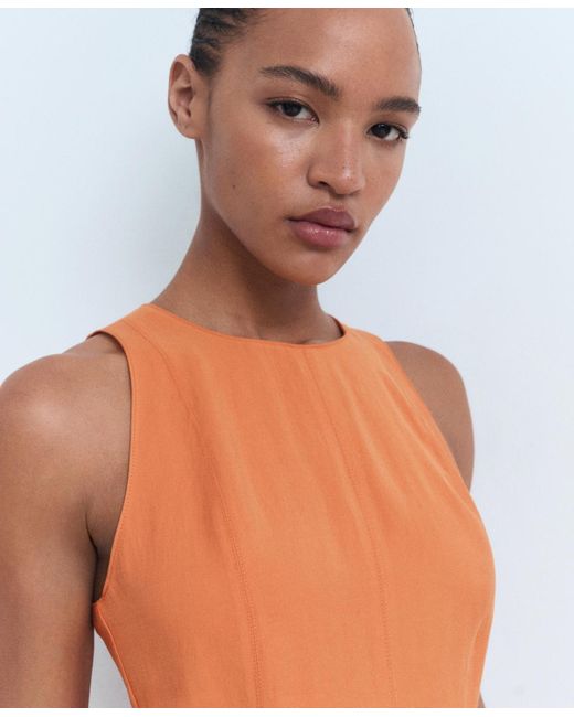 Mango Orange Flared Midi-dress