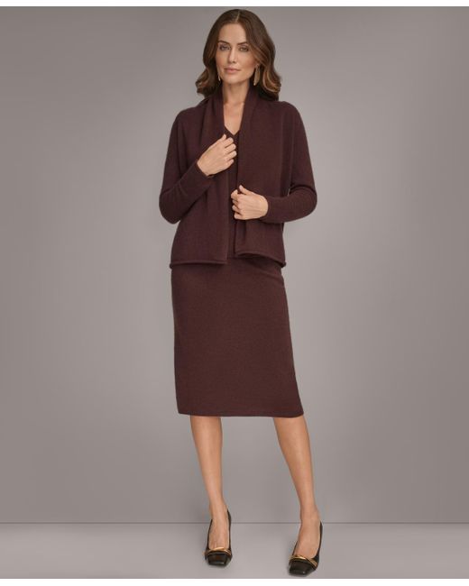 Donna Karan Brown Open Front Cashmere Cardigan