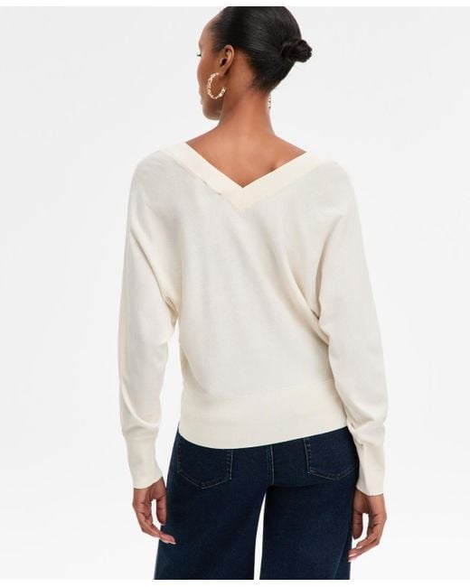 INC International Concepts White V-neck Sweater