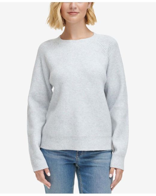 Calvin Klein Gray Ribbed Raglan-sleeve Sweater