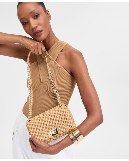 INC International Concepts Natural Ajae Small Flap Straw Crossbody