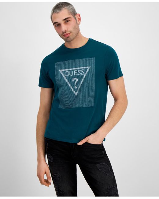 Guess Blue Stitch Triangle Logo Short-sleeve Crewneck T-shirt for men