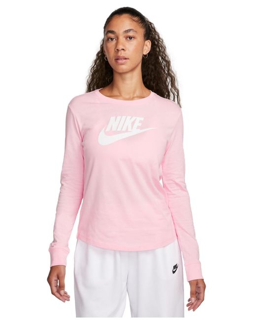 Nike Pink Sportswear Essentials Long-sleeve Logo T-shirt