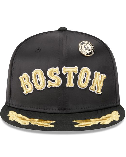 KTZ Black Boston Red Sox 2025 59fifty Day Gold Leaf 59fifty Fitted Hat for men