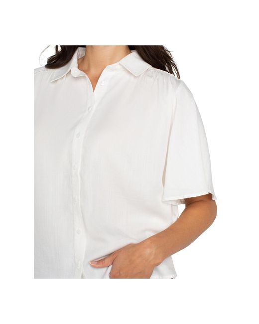 Liverpool Los Angeles White Petite Elbow-sleeve Button-front Blouse
