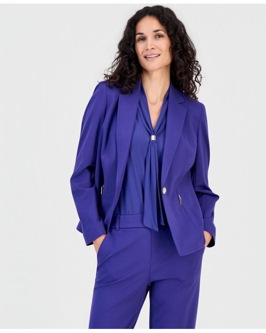 Kasper Purple Petite Notch-collar One-button Compression Jacket