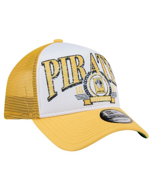 KTZ Metallic White/gold Pittsburgh Pirates Distressed 9forty A-frame Adjustable Trucker Hat for men