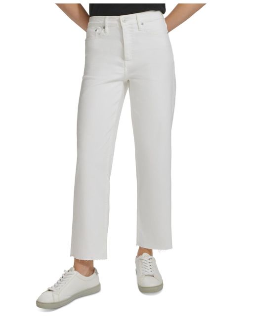 Calvin Klein Gray High-rise Cropped Stretch Cut-hem Denim Jeans