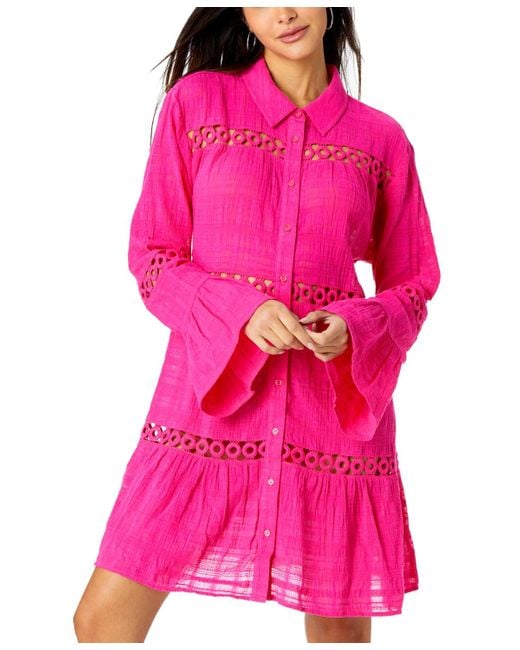 Anne Cole Pink Cotton Bell-sleeve Cover-up Tunic
