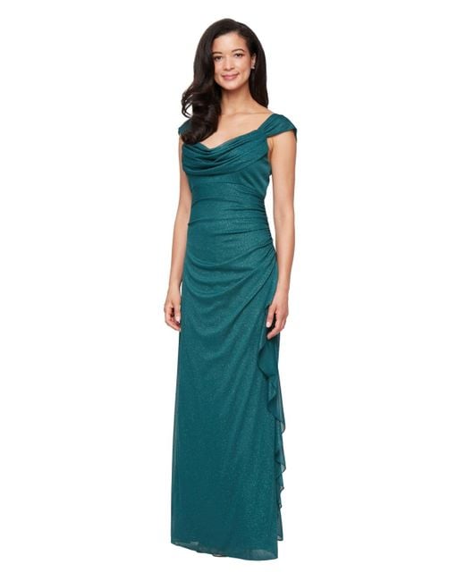 Alex Evenings Blue Petite Cowl Neck Long Dress