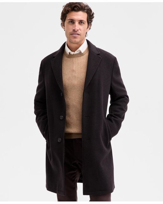 Ted By Ted Baker Black Classic-fit Houndstooth Check Overcoat for men