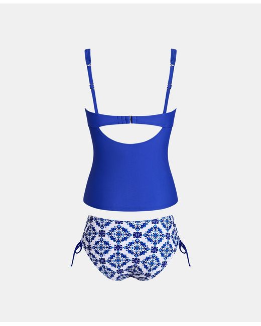 CUPSHE Blue Square Neck Ruching Side Drawstring Tankini Sets