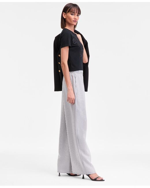 INC International Concepts White Striped Pull-on Wide-leg Pants