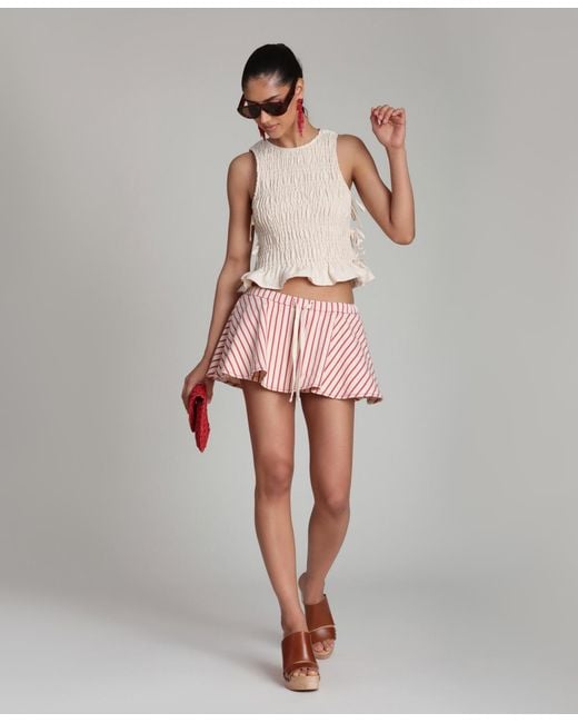 Avec Les Filles Pink Striped Drawstring Mini Skort