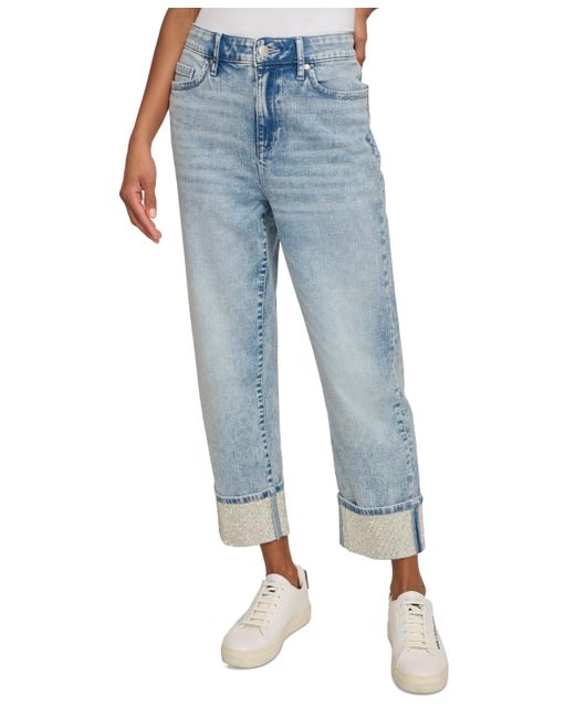 Karl Lagerfeld Blue Crystal Cuff Straight-leg Jeans