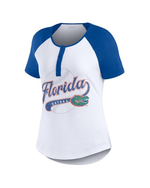 WEAR by Erin Andrews Blue Florida Gators Baseball Logo Raglan Henley T-shirt