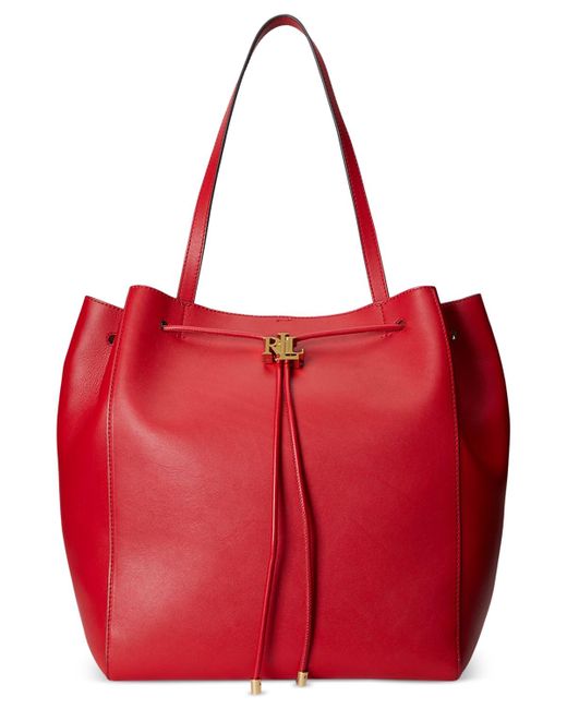 Lauren by Ralph Lauren Red Andie Large Leather Drawstring Tote
