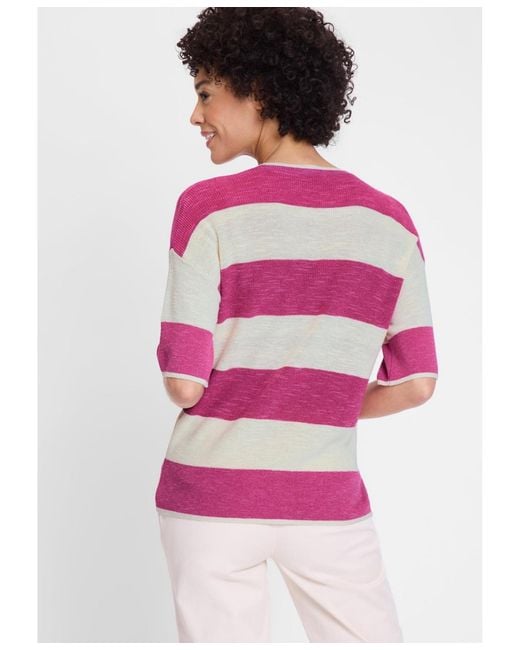 Olsen Pink Cotton Blend Striped Pullover