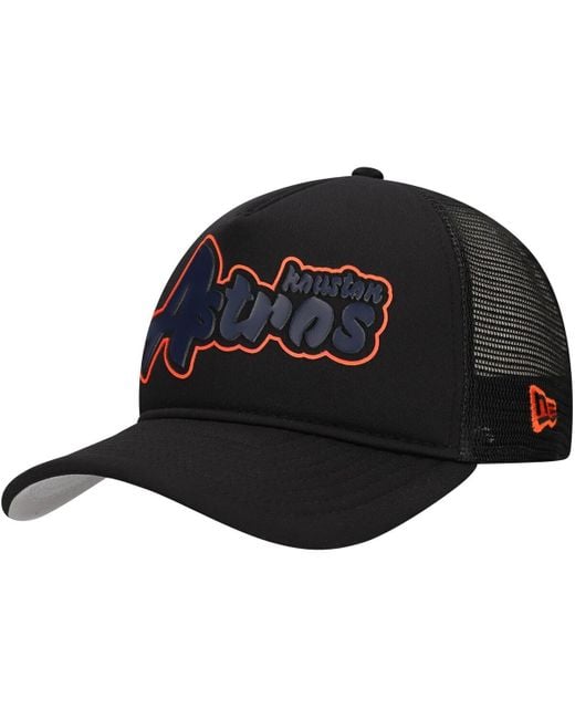 KTZ Black Houston Astros Retro Bold A-frame Trucker 9forty Adjustable Hat for men