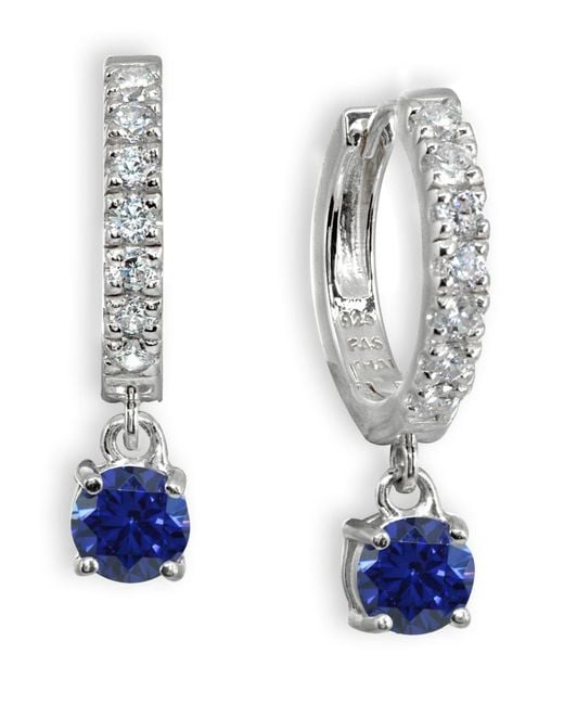 Giani Bernini Blue Color Cubic Zirconia Dangle Drop Huggie Hoop Earring In Sterling Silver