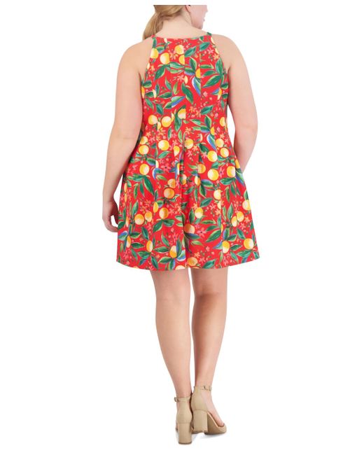 Vince Camuto Red Plus Size Printed Fit & Flare Scuba Crepe Dress