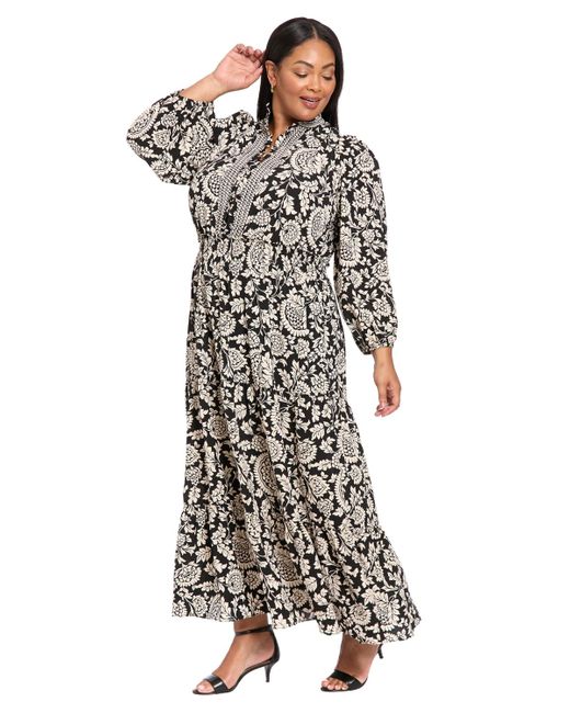 London Times White Plus Size Tiered Maxi Dress