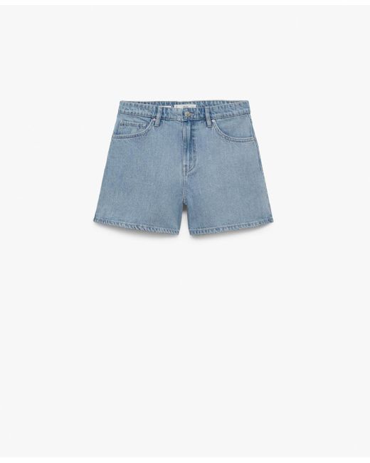 Mango Blue High-waisted Straight-fit Denim Shorts