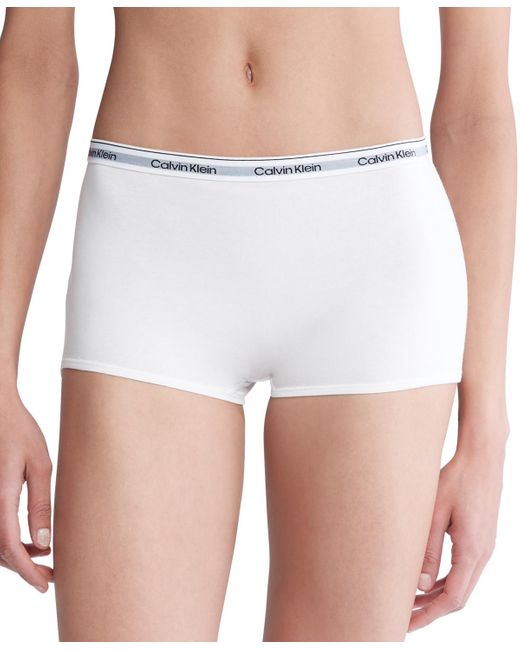Calvin Klein White Modern Logo Mid-rise Boyshort Underwear Qd5195
