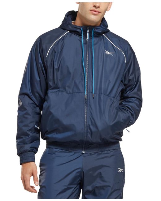 Reebok Blue Regular-fit Fleece-lined Hooded Dwr Jacket for men