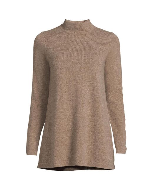 Lands' End Brown Cashmere Mock Neck Swing Tunic Sweater