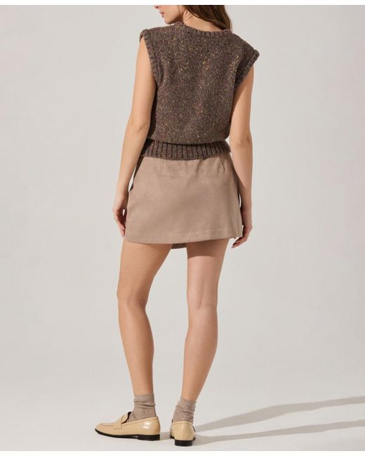 Astr Natural Theodora Pleated Faux Suede Mini Skirt