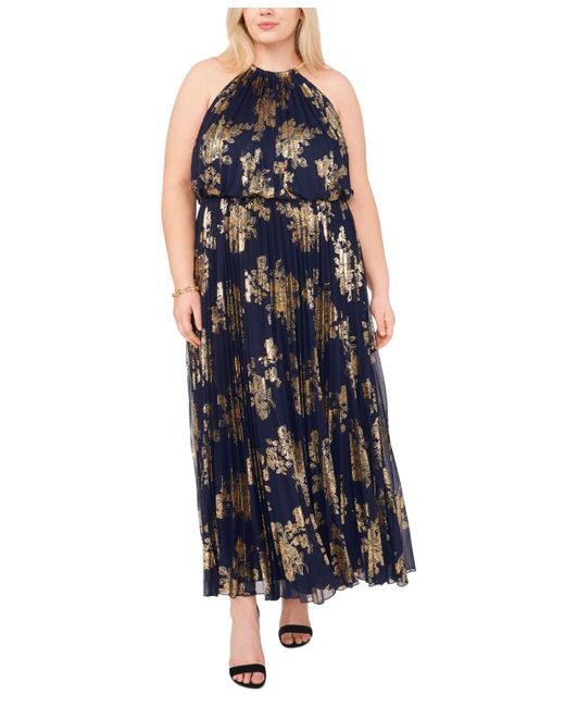 Msk Blue Plus Size Floral-print Dress