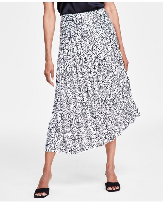 INC International Concepts White Asymmetrical Pleated Skirt