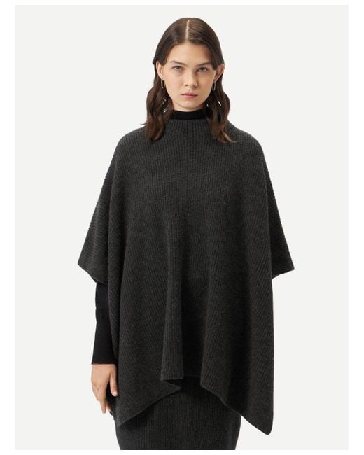 Gobi Cashmere Women's Black Rib-knit Cashmere Poncho