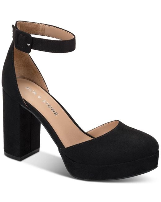 Sun & Stone Black Sun + Stone Birdey Ankle Strap Block Heel Platform Pumps