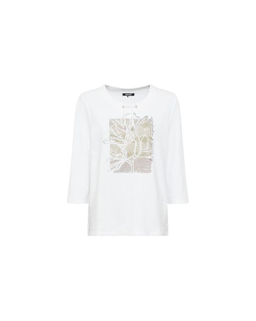 Olsen Black Cotton Blend 3/4 Sleeve Maxi Embellished Placement Print T-shirt