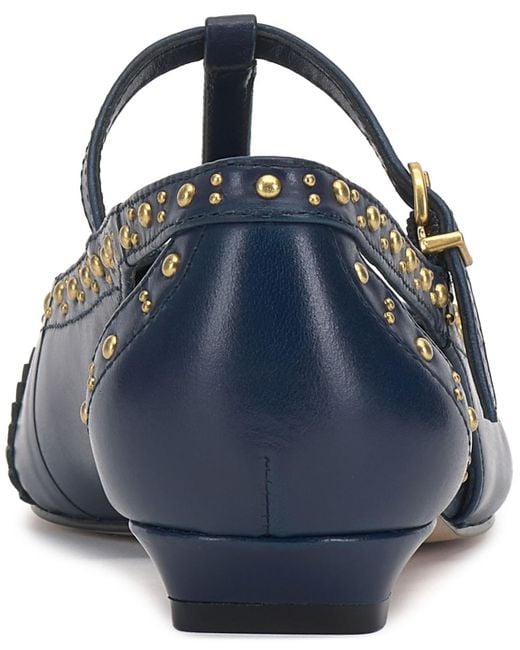 Vince Camuto Blue Valkie Studded T-strap Micro-heel Mary-jane Flats