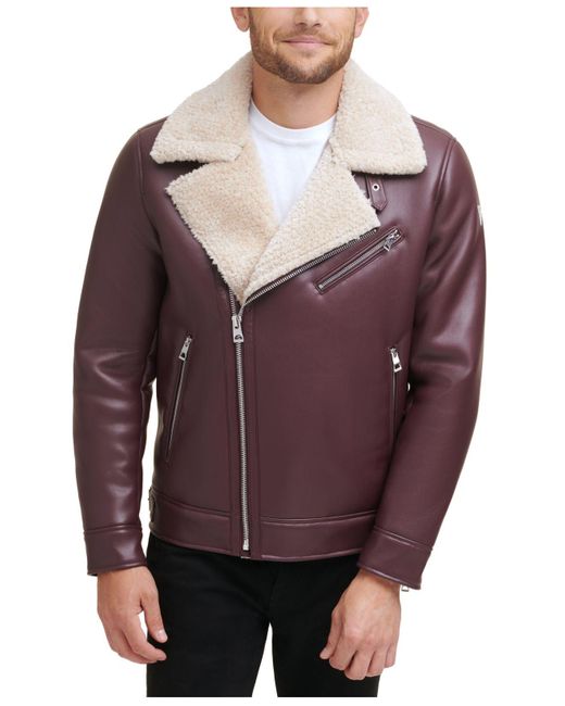 Guess Asymetrical Faux Leather Moto Jacket, Created For Macy's in Burgundy (Purple) for Men - Lyst
